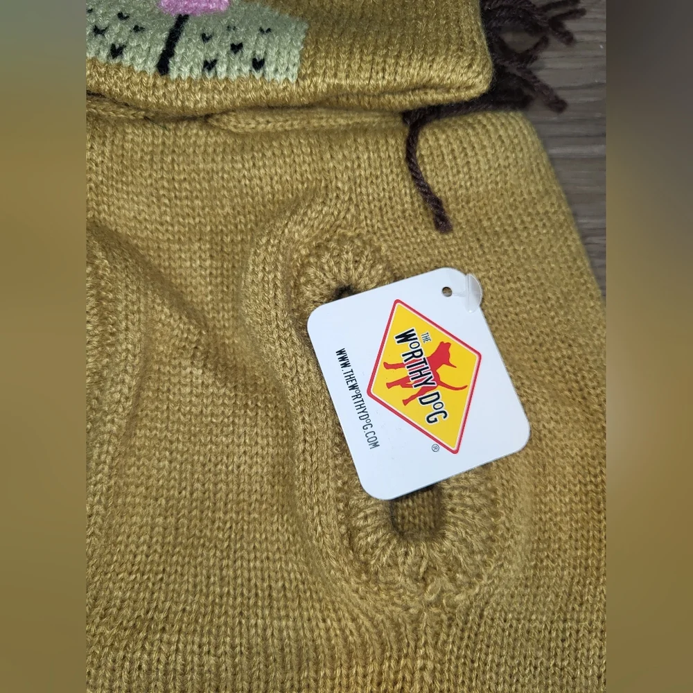 Mustard Lion Knit Dog Sweater Hoodie by